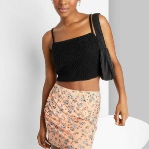 NWT Wild Fable Floral Crochet Black Tank Top